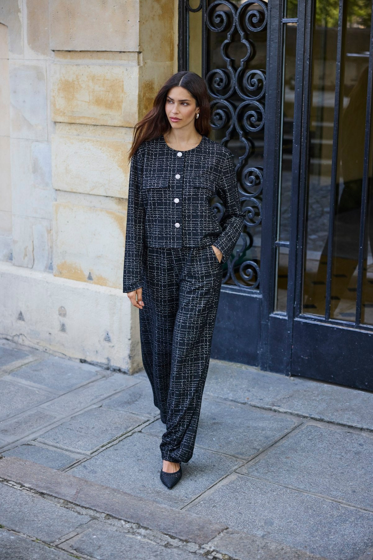 Dorit Black Checked Wide Leg Trousers