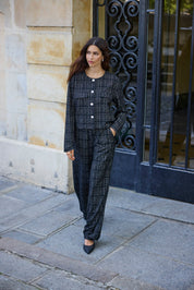 Dorit Black Checked Wide Leg Trousers