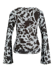 Minna Black Coffee Cow Mesh Long Sleeve Top