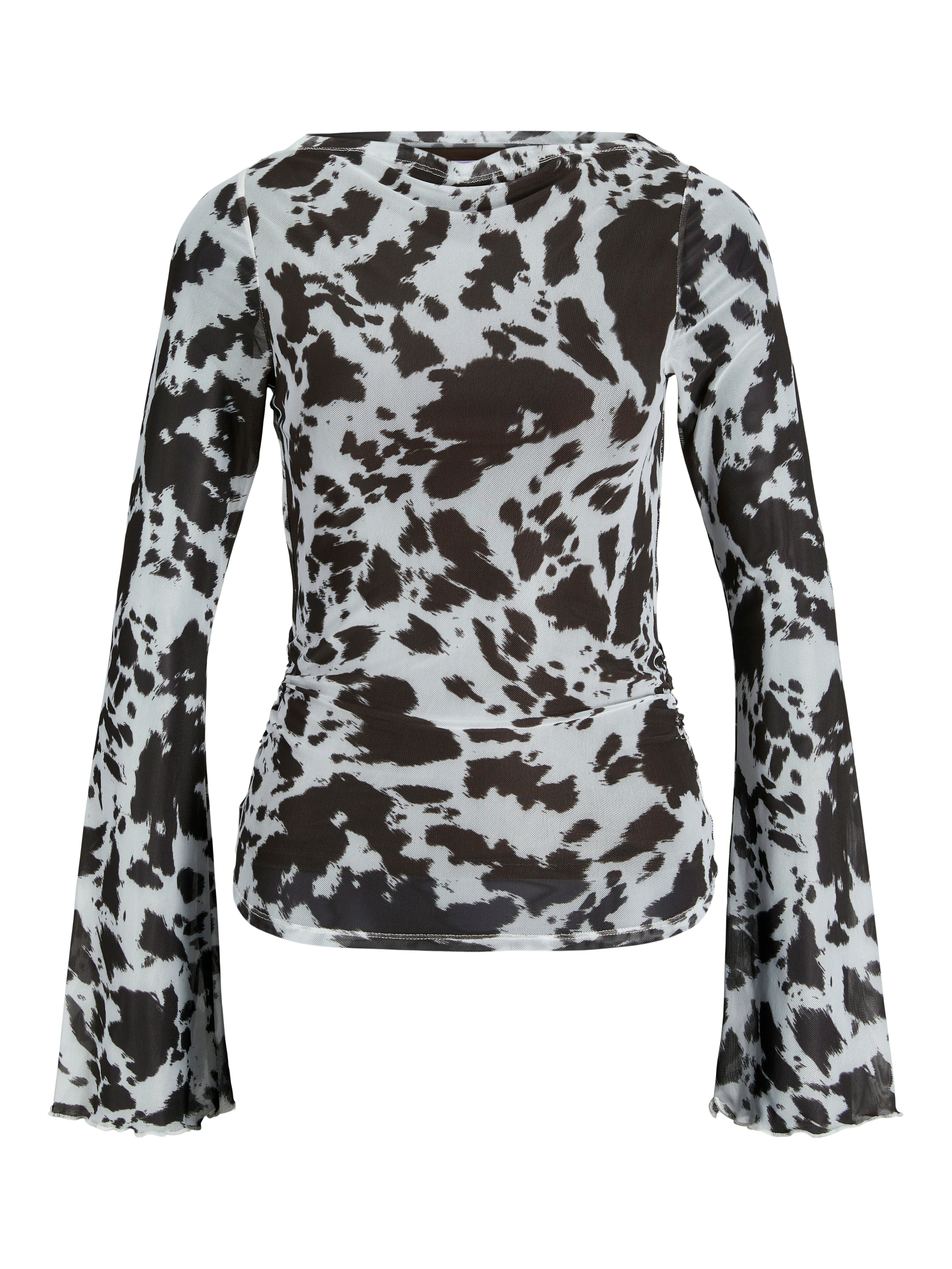 Minna Black Coffee Cow Mesh Long Sleeve Top
