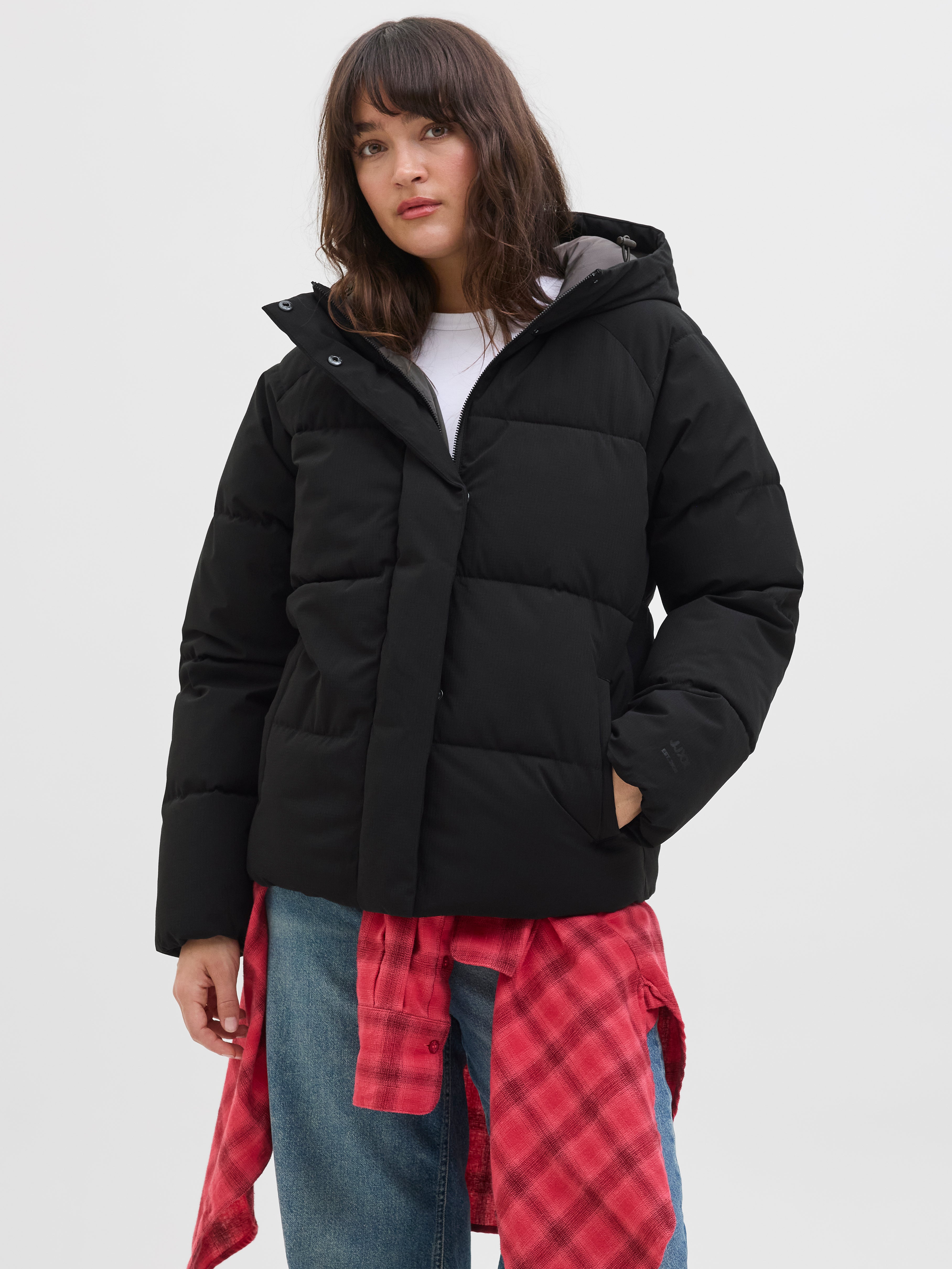 Global Black Hooded Puffer Jacket