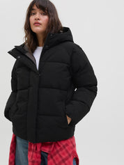 Global Black Hooded Puffer Jacket