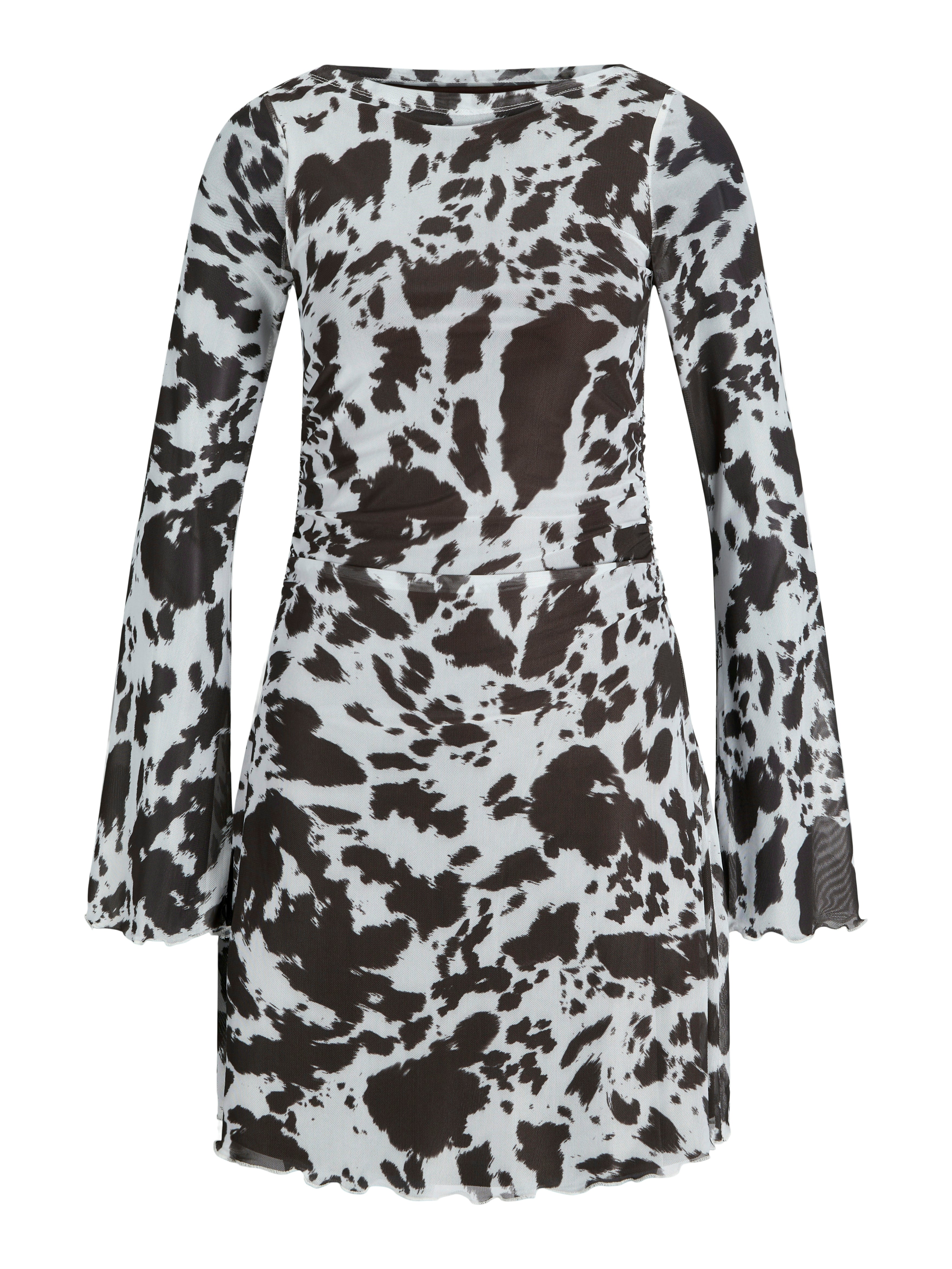 Minna Black Coffee Cow Mesh Long Mini Dress