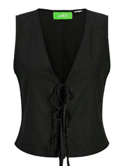 Breeze Black Linen Tie Front Sleeveless Vest/Waistcoat