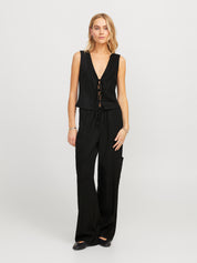 Breeze Black Linen Tie Front Sleeveless Vest/Waistcoat