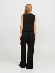 Breeze Black Linen Tie Front Sleeveless Vest/Waistcoat