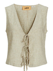 Breeze Pinstripe Linen Tie Front Sleeveless Vest/Waistcoat