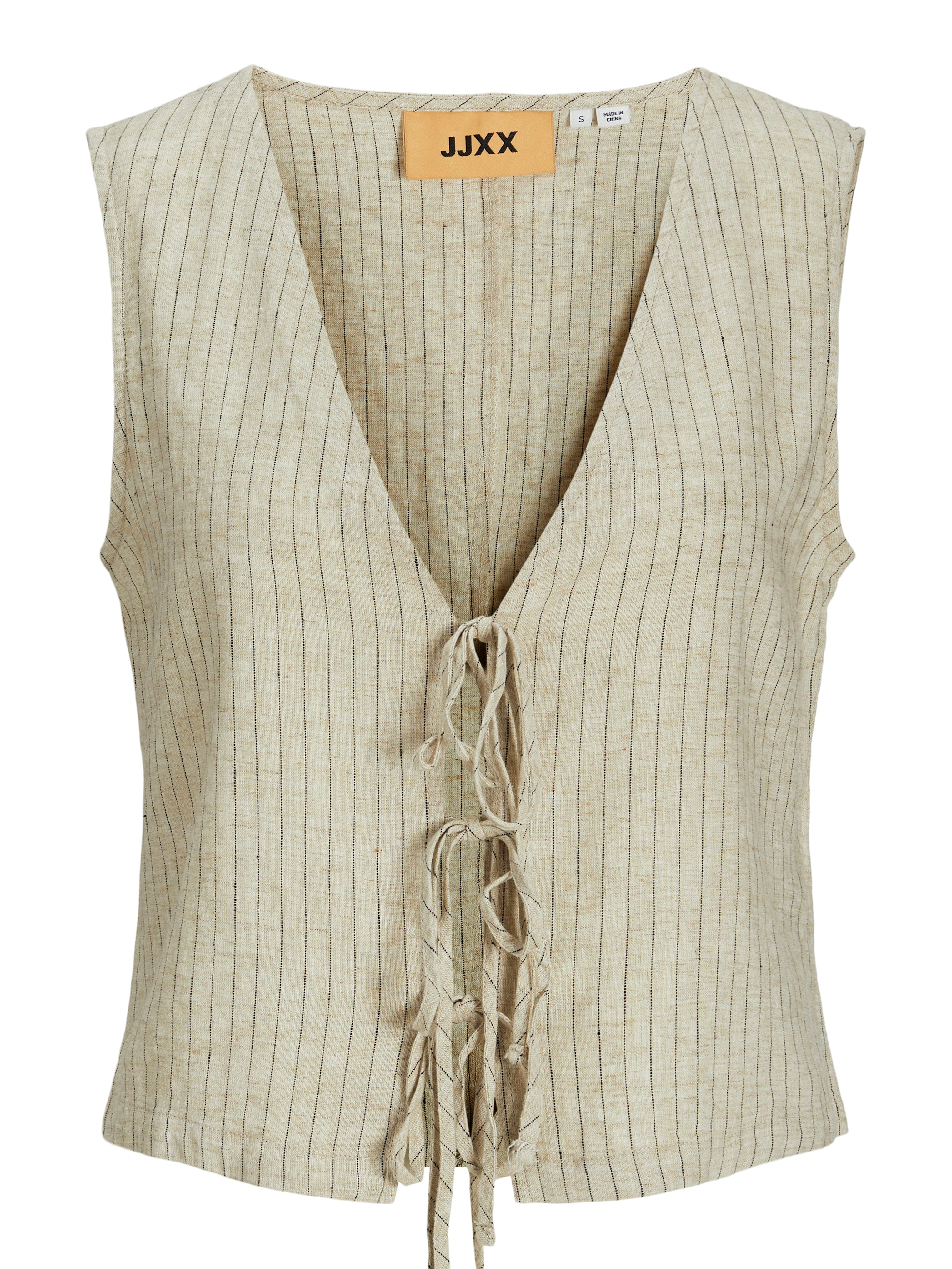 Breeze Pinstripe Linen Tie Front Sleeveless Vest/Waistcoat