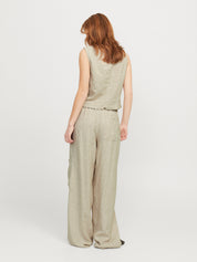 Breeze Pinstripe Linen Tie Front Sleeveless Vest/Waistcoat