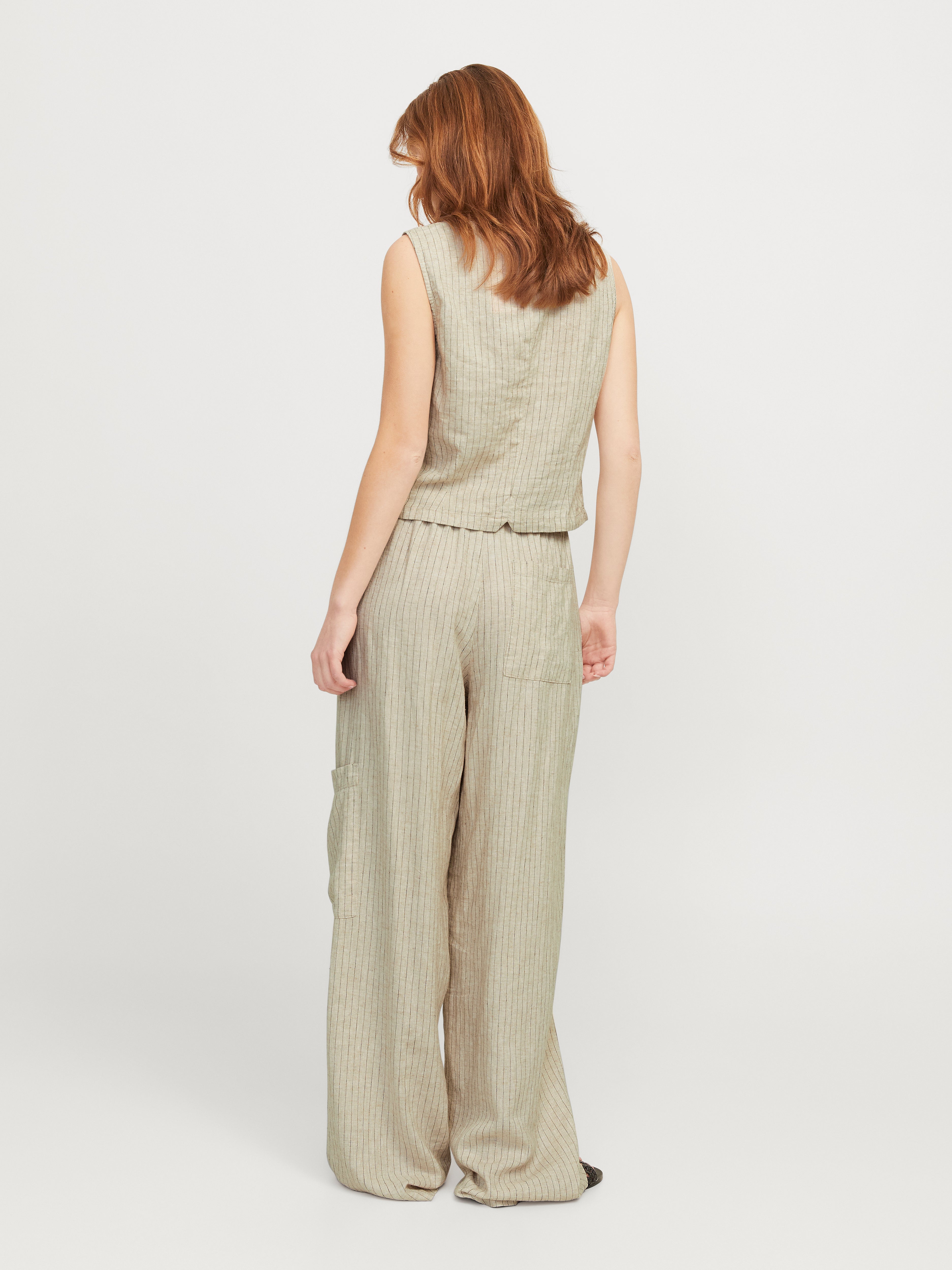 Breeze Pinstripe Linen Tie Front Sleeveless Vest/Waistcoat