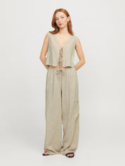 Breeze Pinstripe Linen Tie Front Sleeveless Vest/Waistcoat