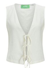 Breeze Cream Linen Tie Front Sleeveless Vest/Waistcoat