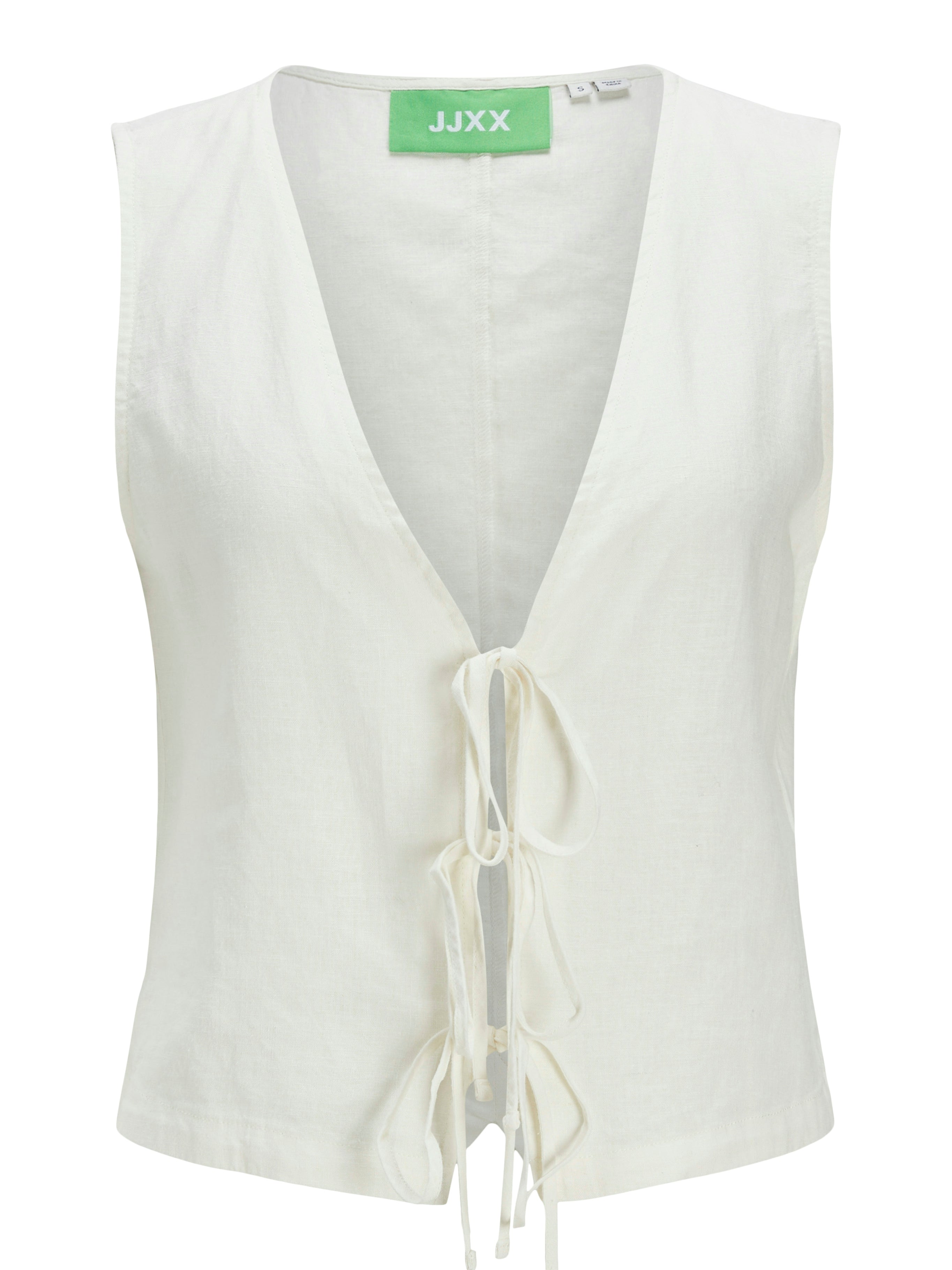 Breeze Cream Linen Tie Front Sleeveless Vest/Waistcoat