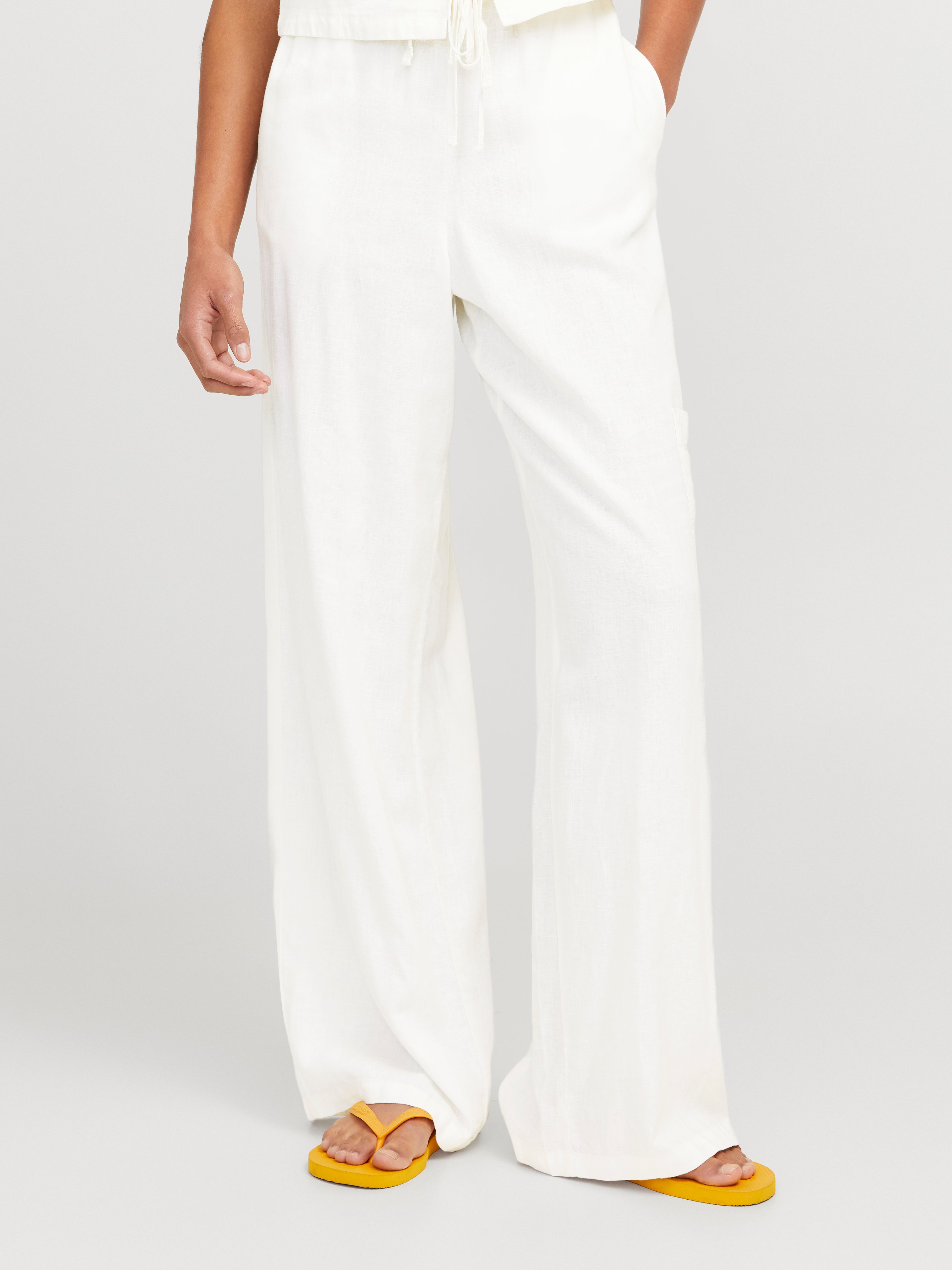 Breeze Cream Linen Wide Leg Trousers