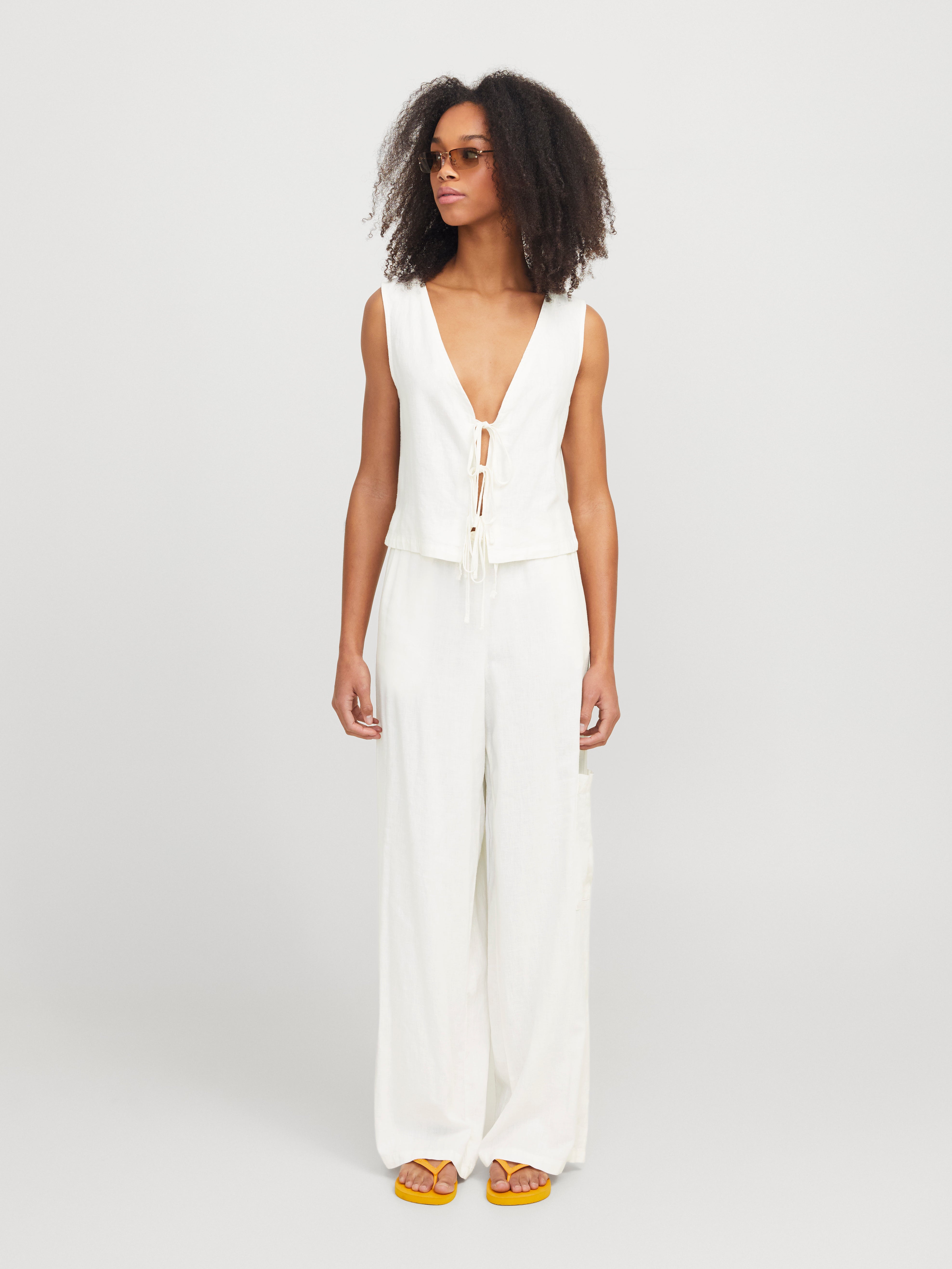 Breeze Cream Linen Wide Leg Trousers