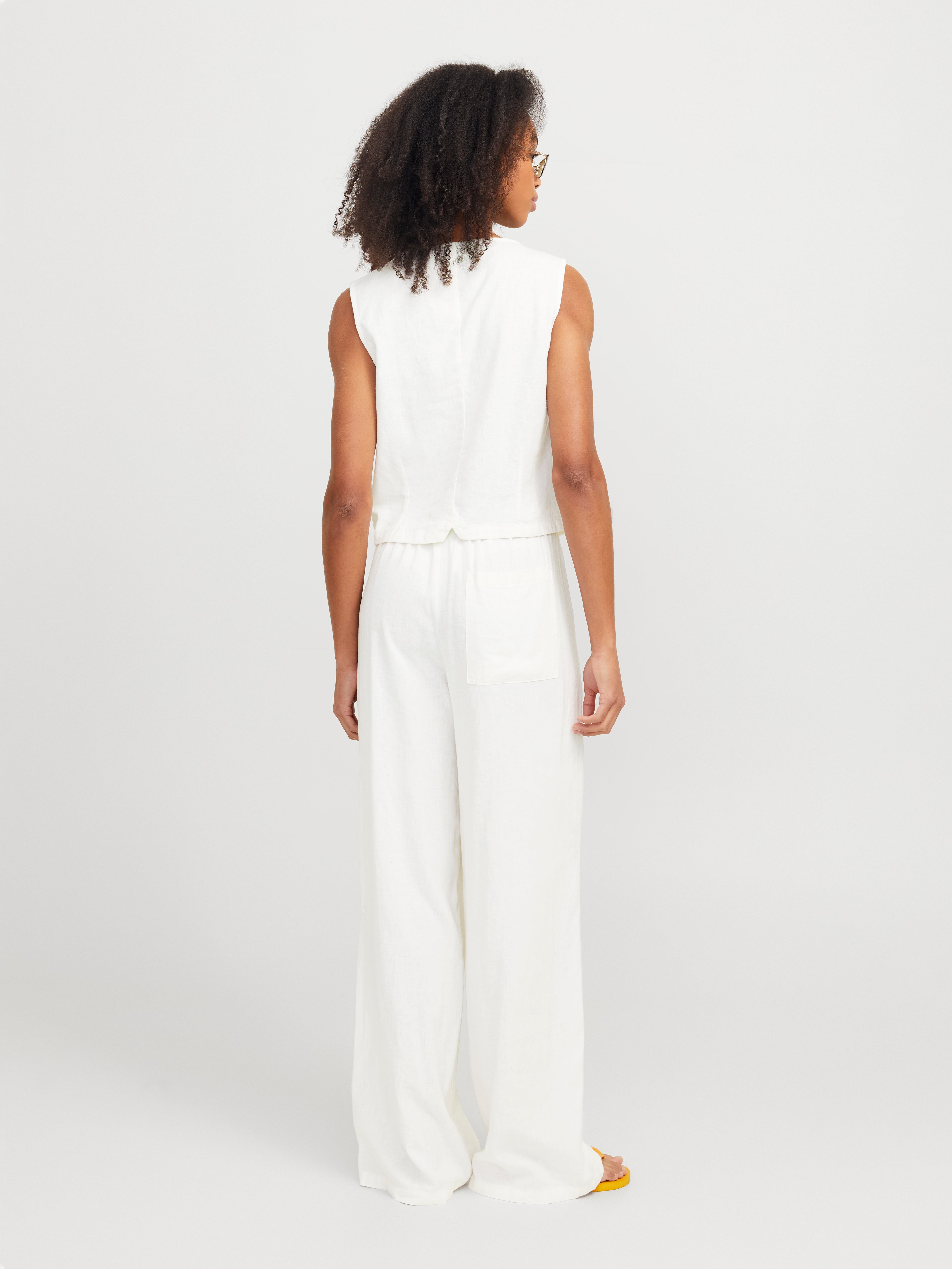 Breeze Cream Linen Wide Leg Trousers