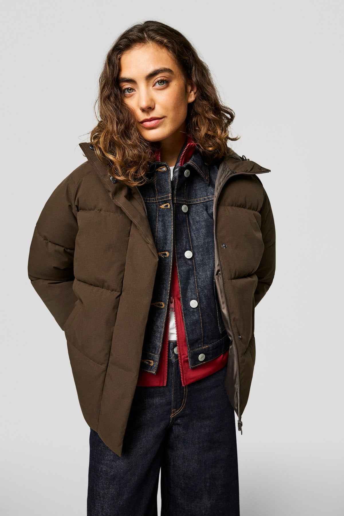 Global Brown Hooded Puffer Jacket