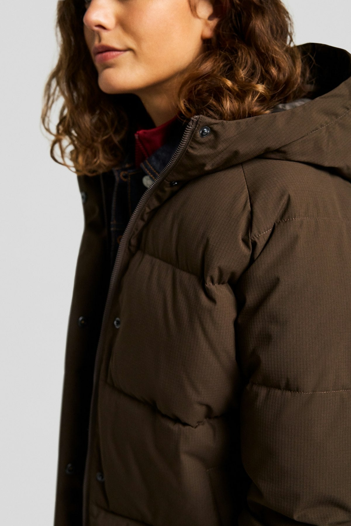 Global Brown Hooded Puffer Jacket