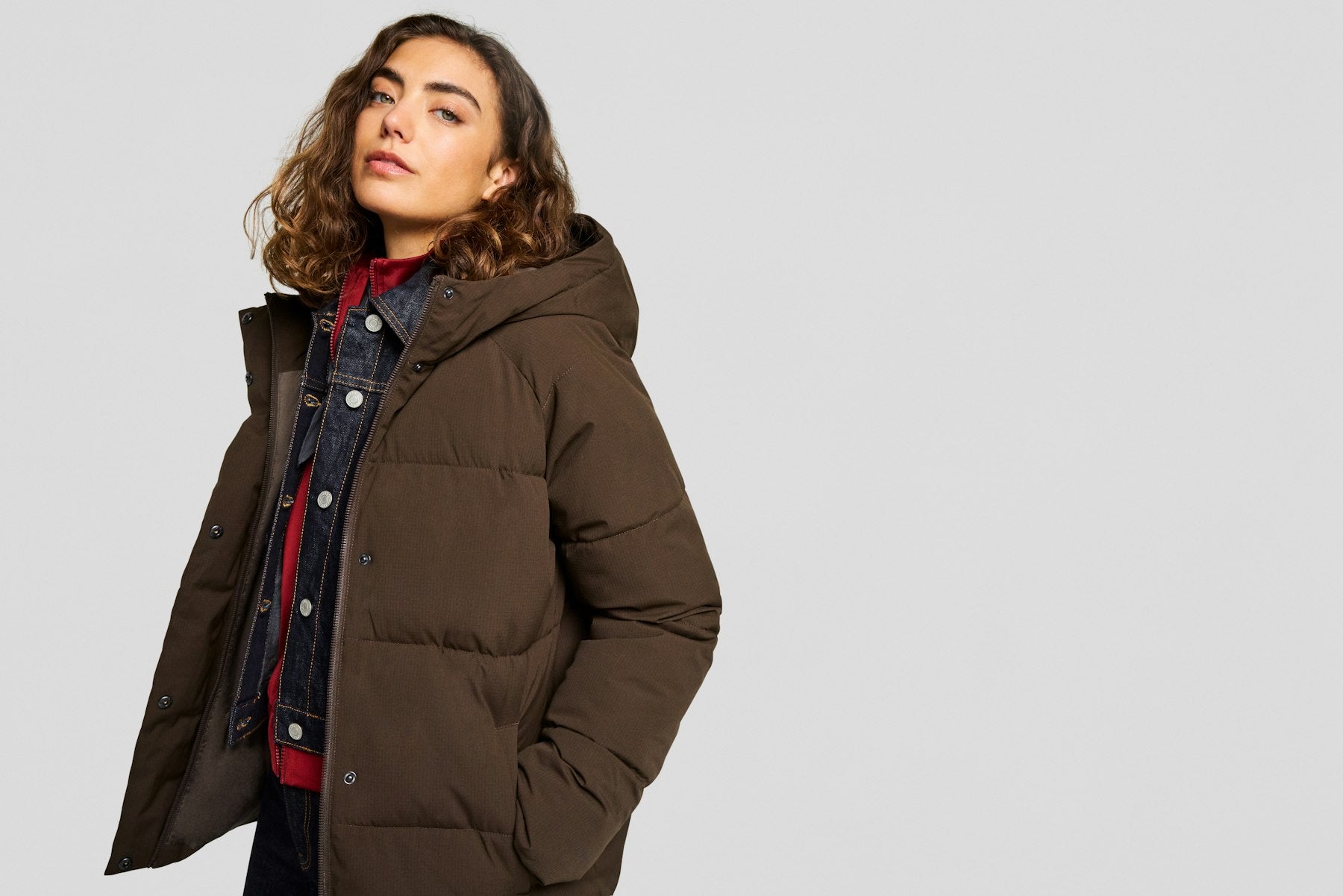 Global Brown Hooded Puffer Jacket