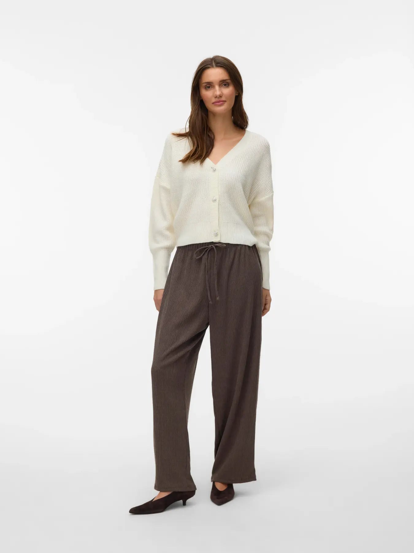 Luna Textured Wide Leg Trousers Brown