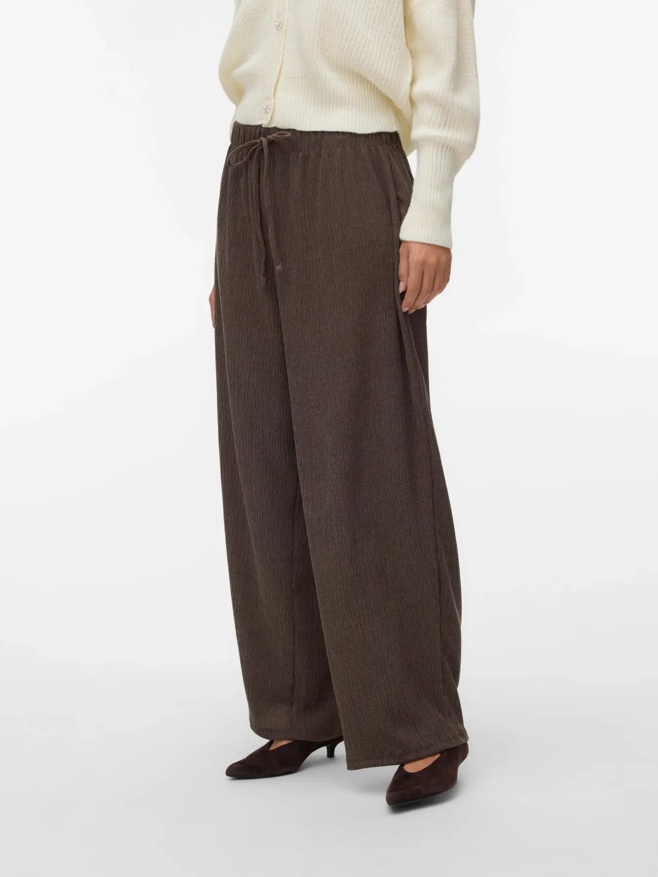 Luna Textured Wide Leg Trousers Brown