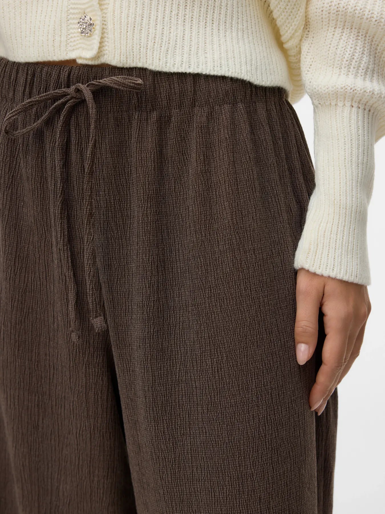 Luna Textured Wide Leg Trousers Brown