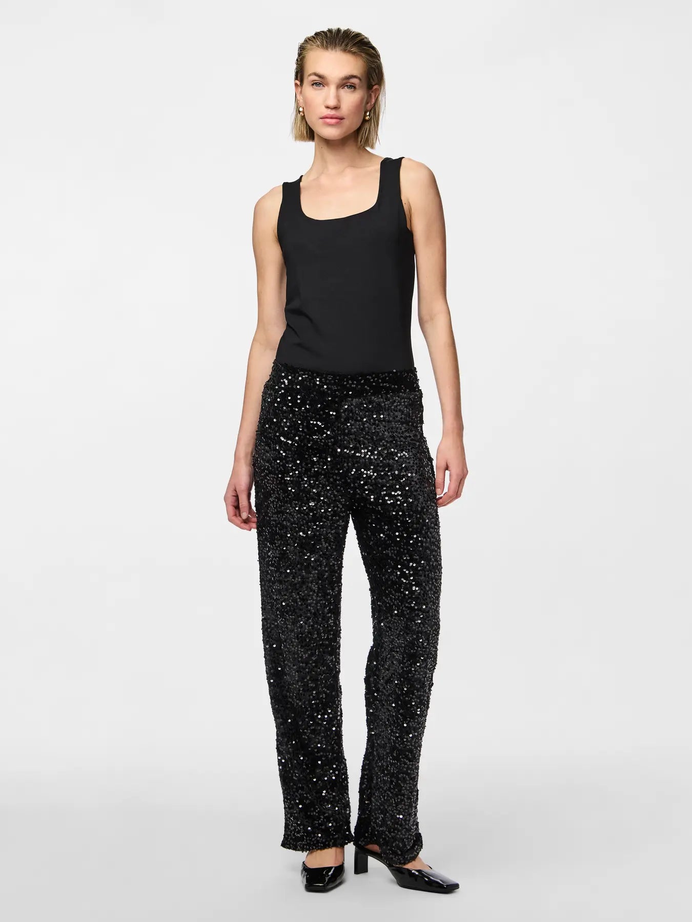 Kam Sequin Wide Leg Trousers - Black