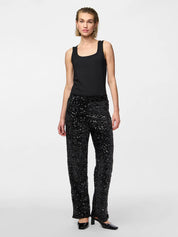 Kam Sequin Wide Leg Trousers - Black