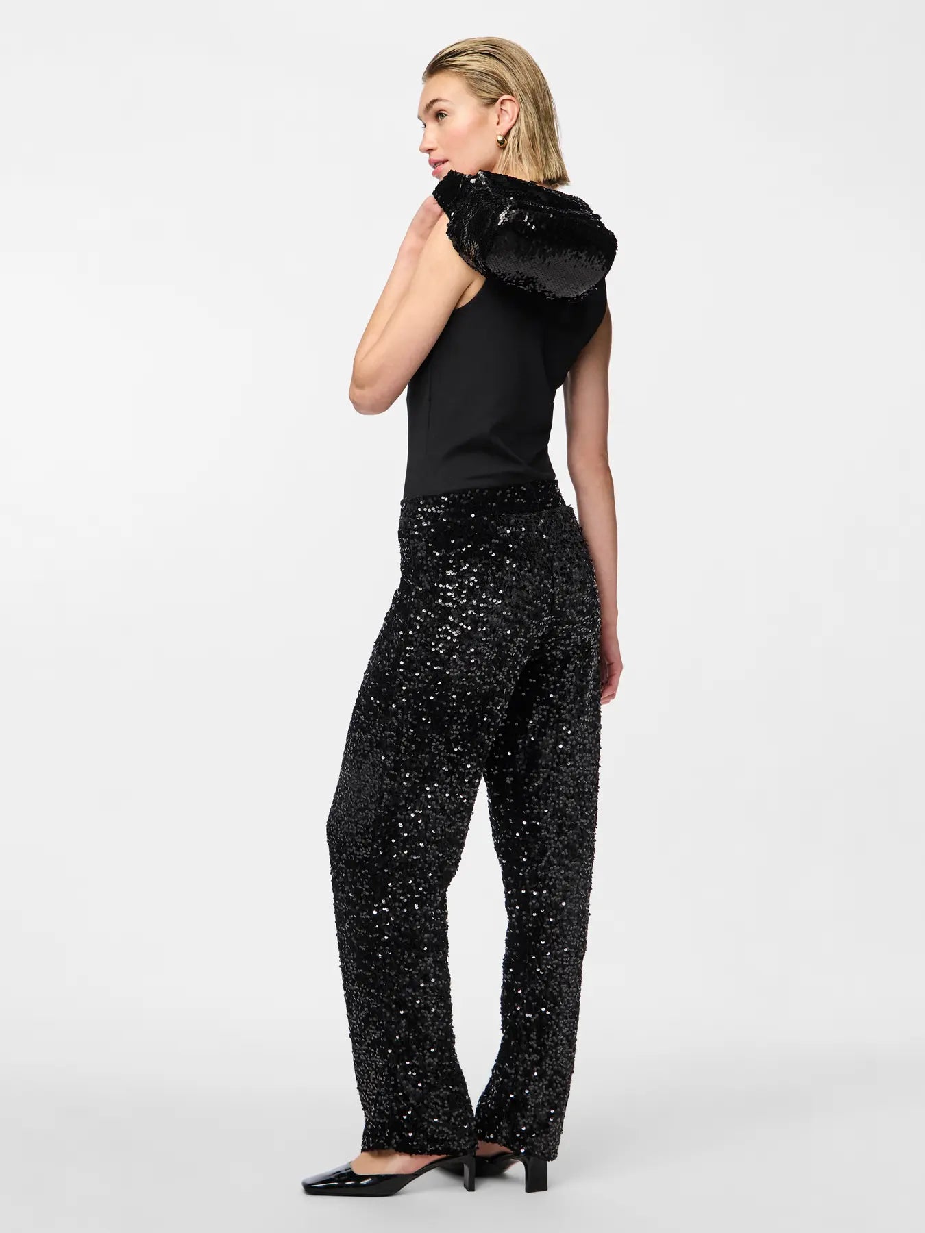 Kam Sequin Wide Leg Trousers - Black