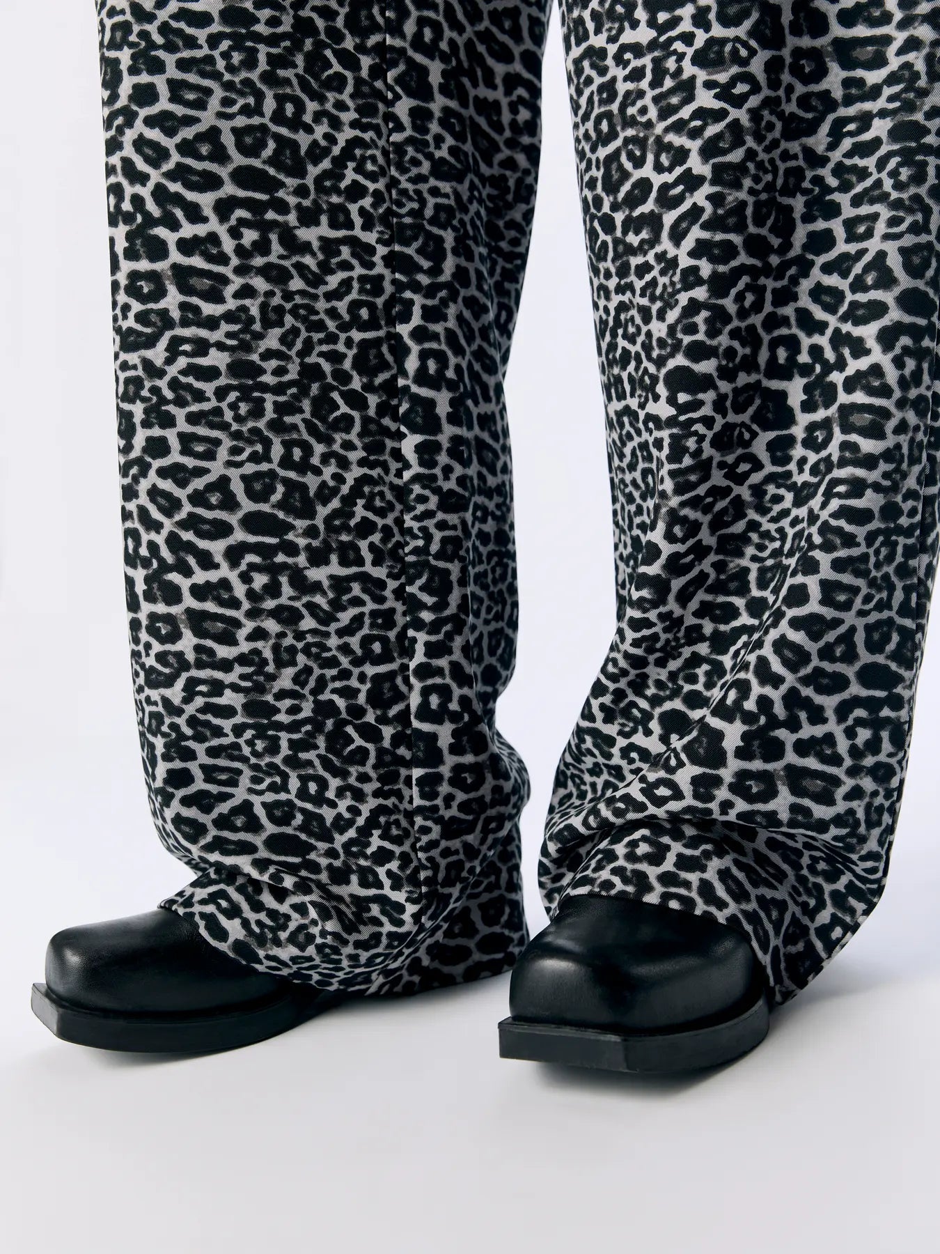 Lisa Grey Leopard Print Wide Leg Trousers