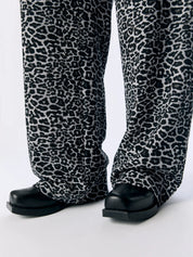 Lisa Grey Leopard Print Wide Leg Trousers