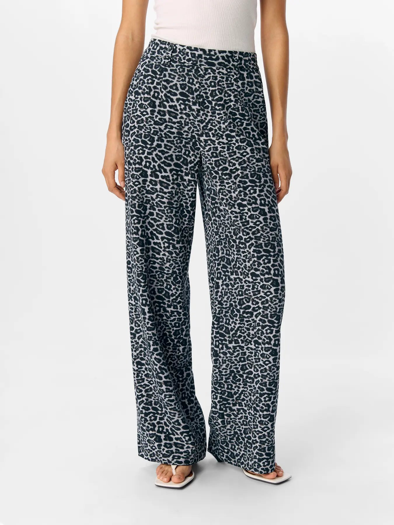 Lisa Grey Leopard Print Wide Leg Trousers