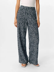 Lisa Grey Leopard Print Wide Leg Trousers