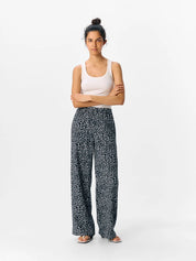 Lisa Grey Leopard Print Wide Leg Trousers