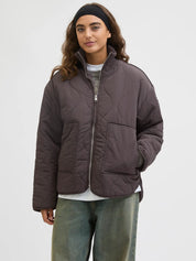 Serena Brown Mid Quilted Zip Jacket