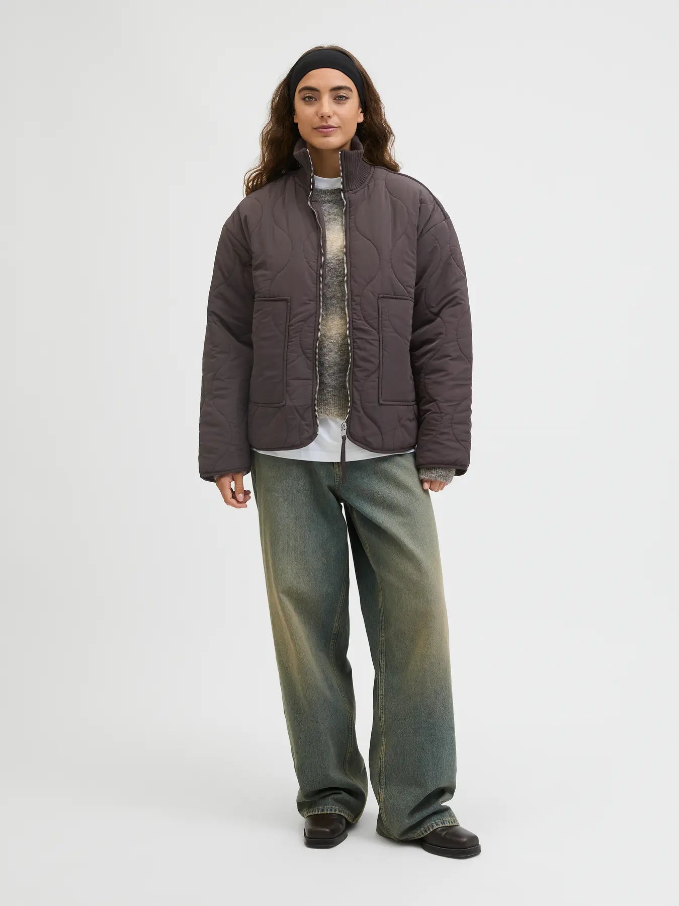 Serena Brown Mid Quilted Zip Jacket