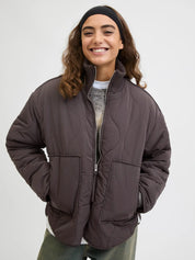 Serena Brown Mid Quilted Zip Jacket