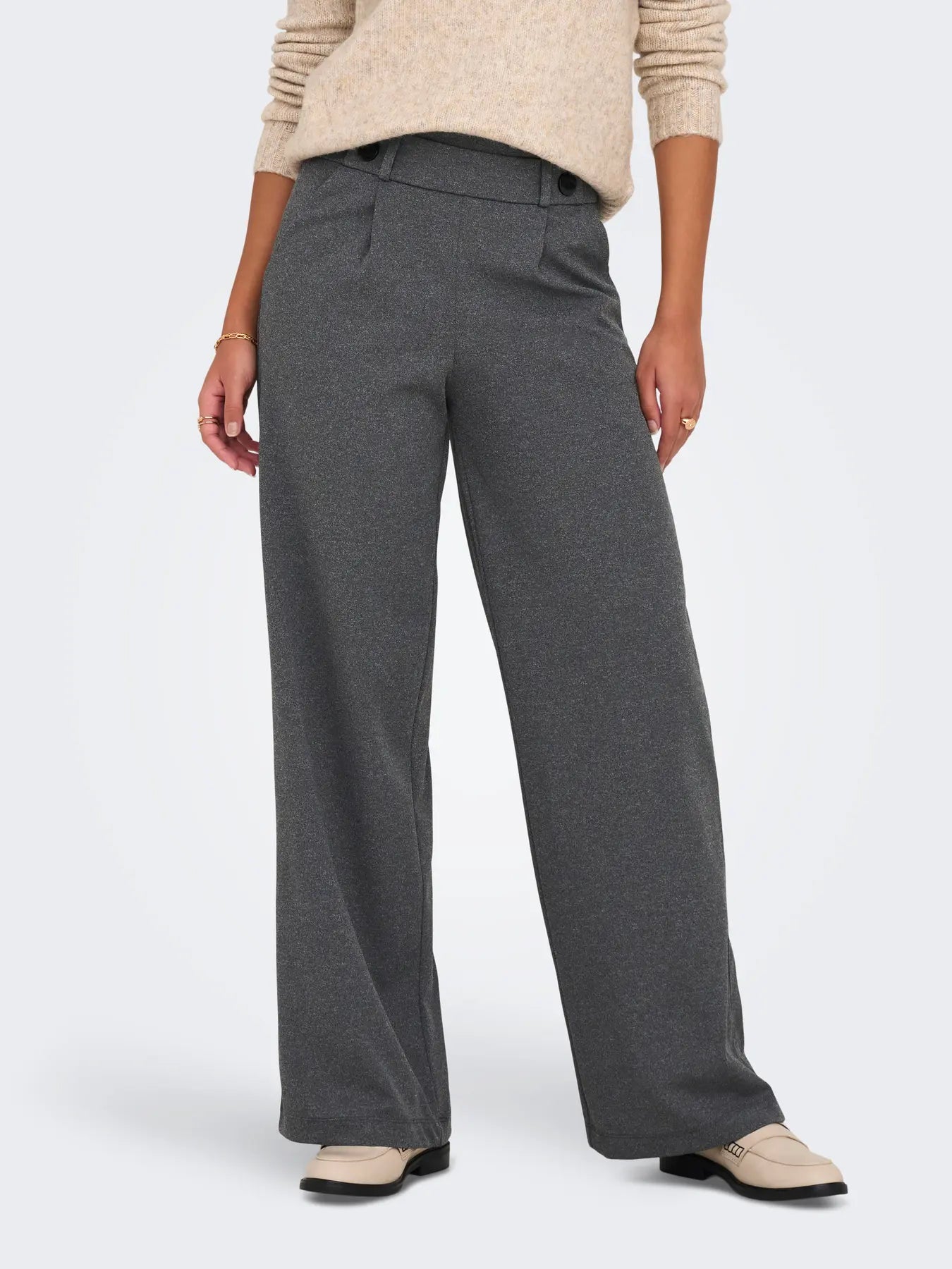 Geggo Button Grey Wide Leg Trousers