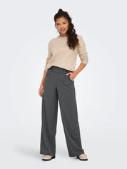 Geggo Button Grey Wide Leg Trousers