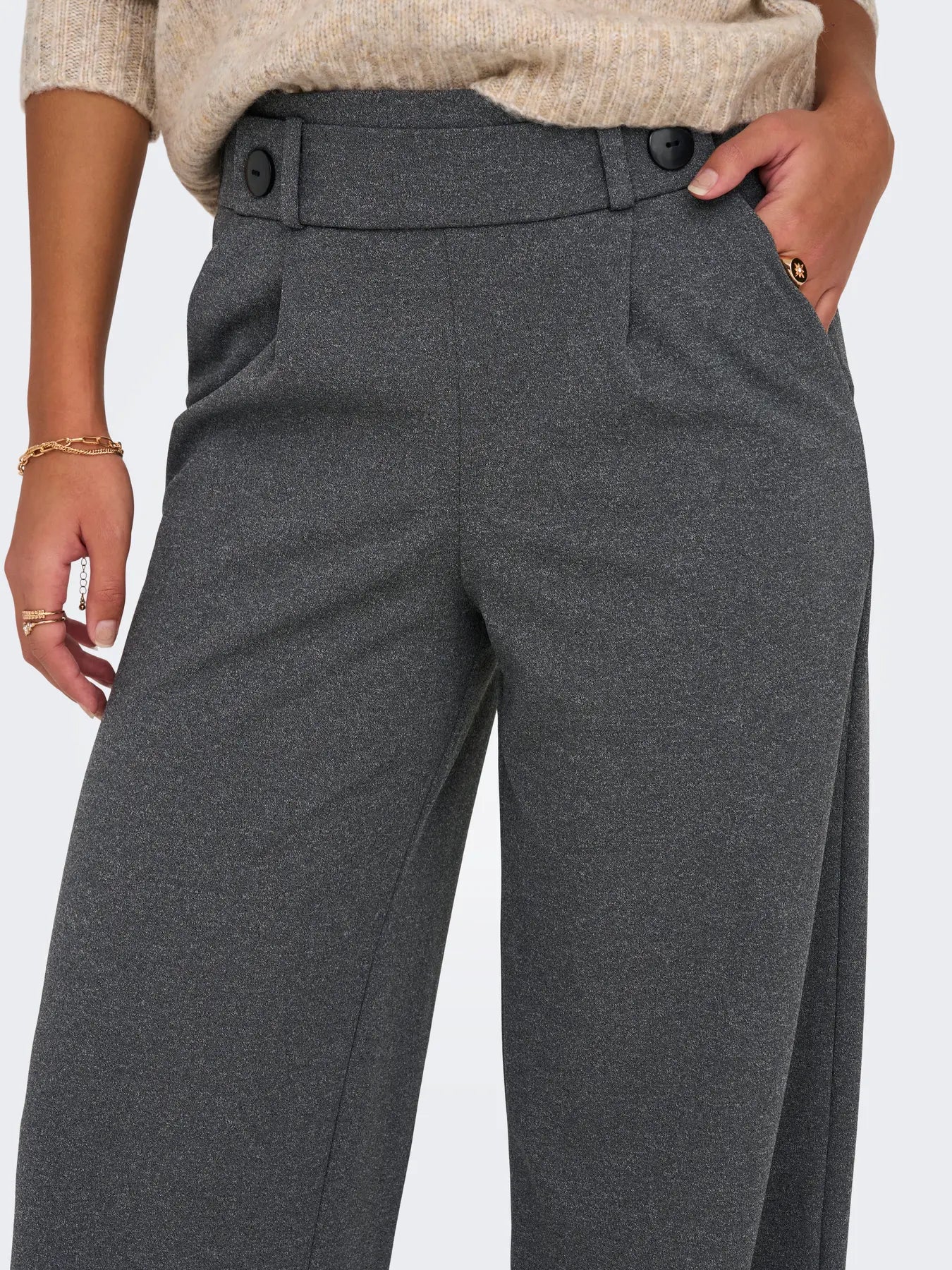 Geggo Button Grey Wide Leg Trousers
