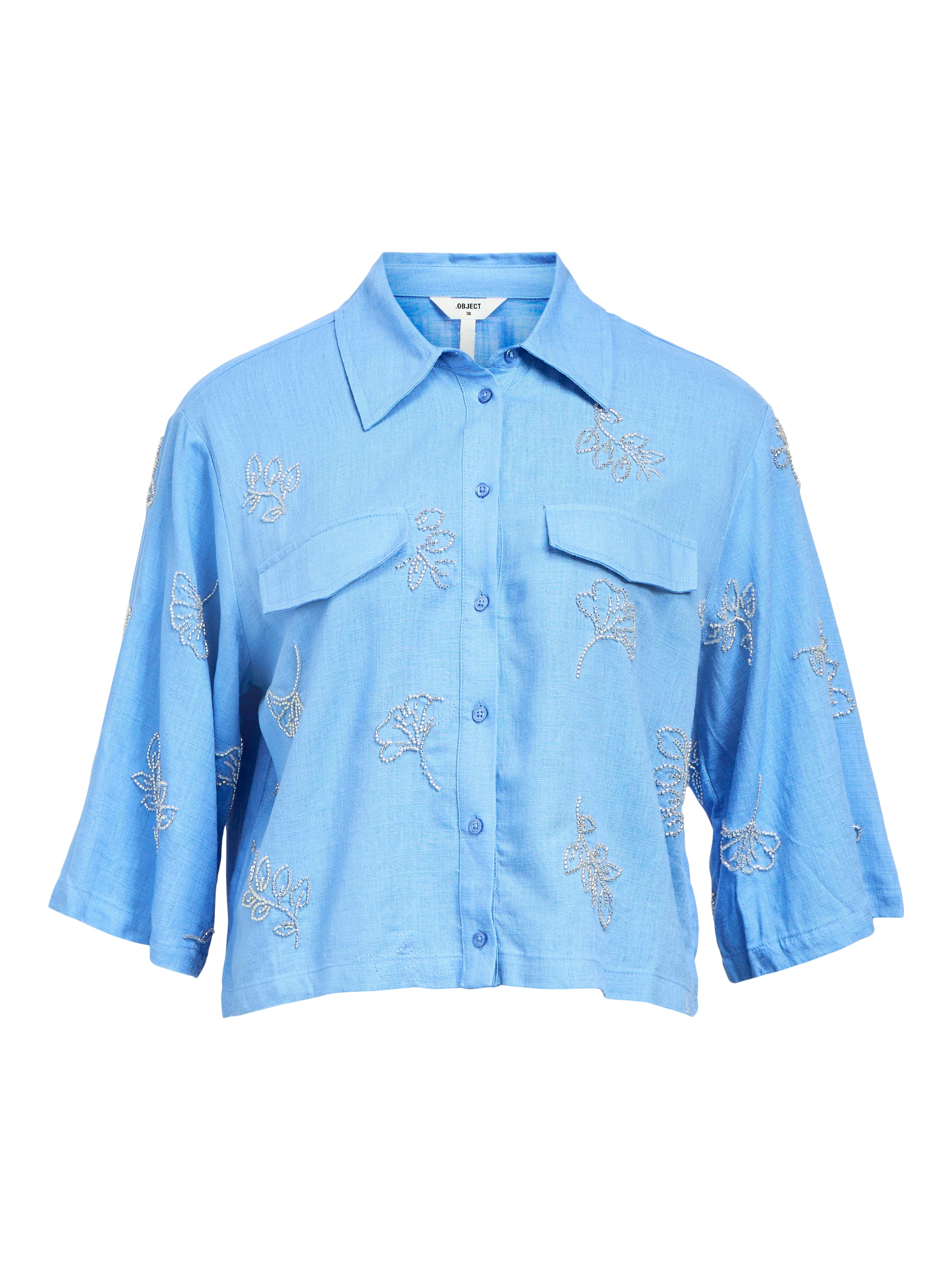 Mika  Embellished Cropped Linen Shirt