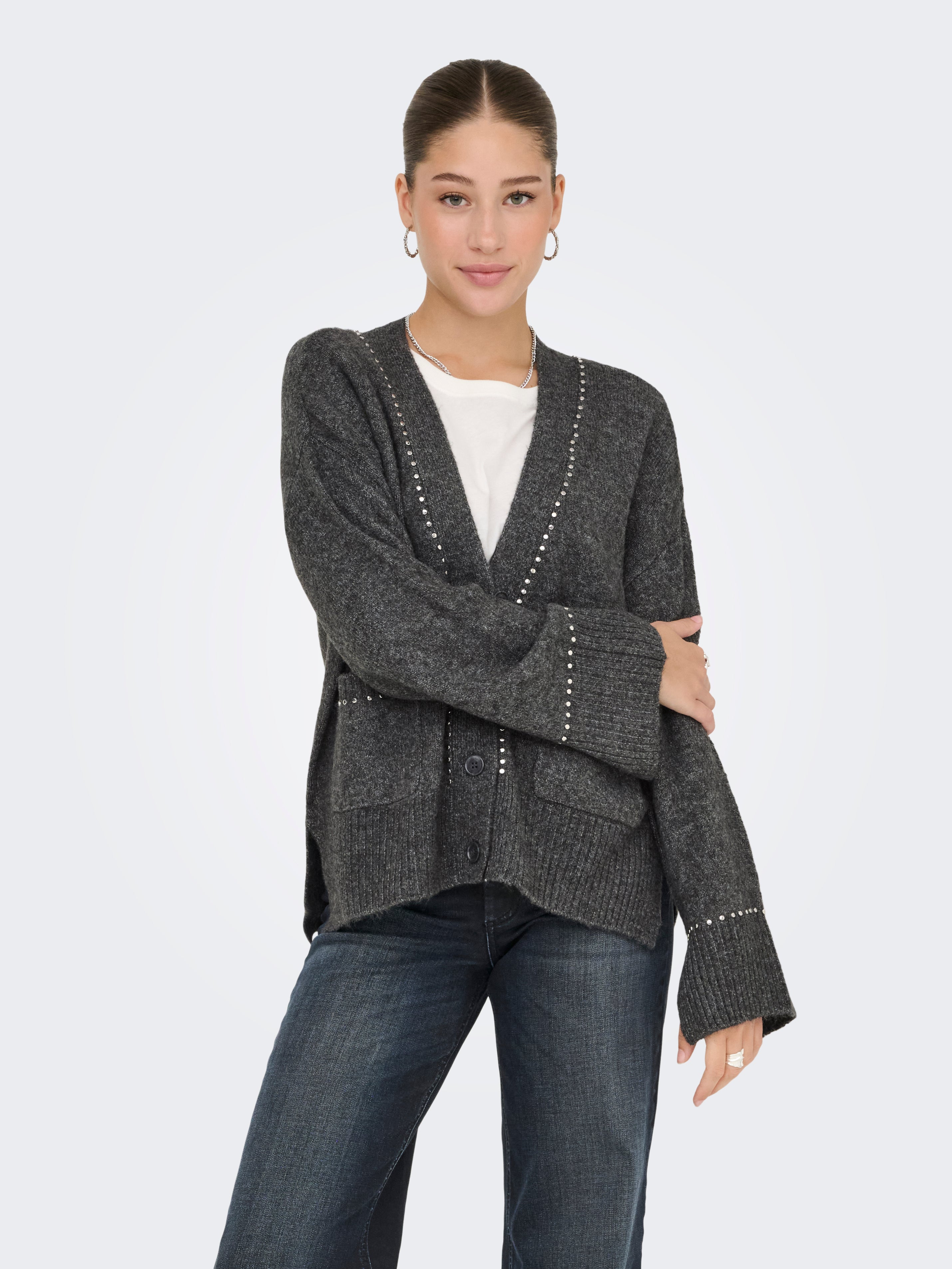 Elsie Grey Stud Detail Cardigan