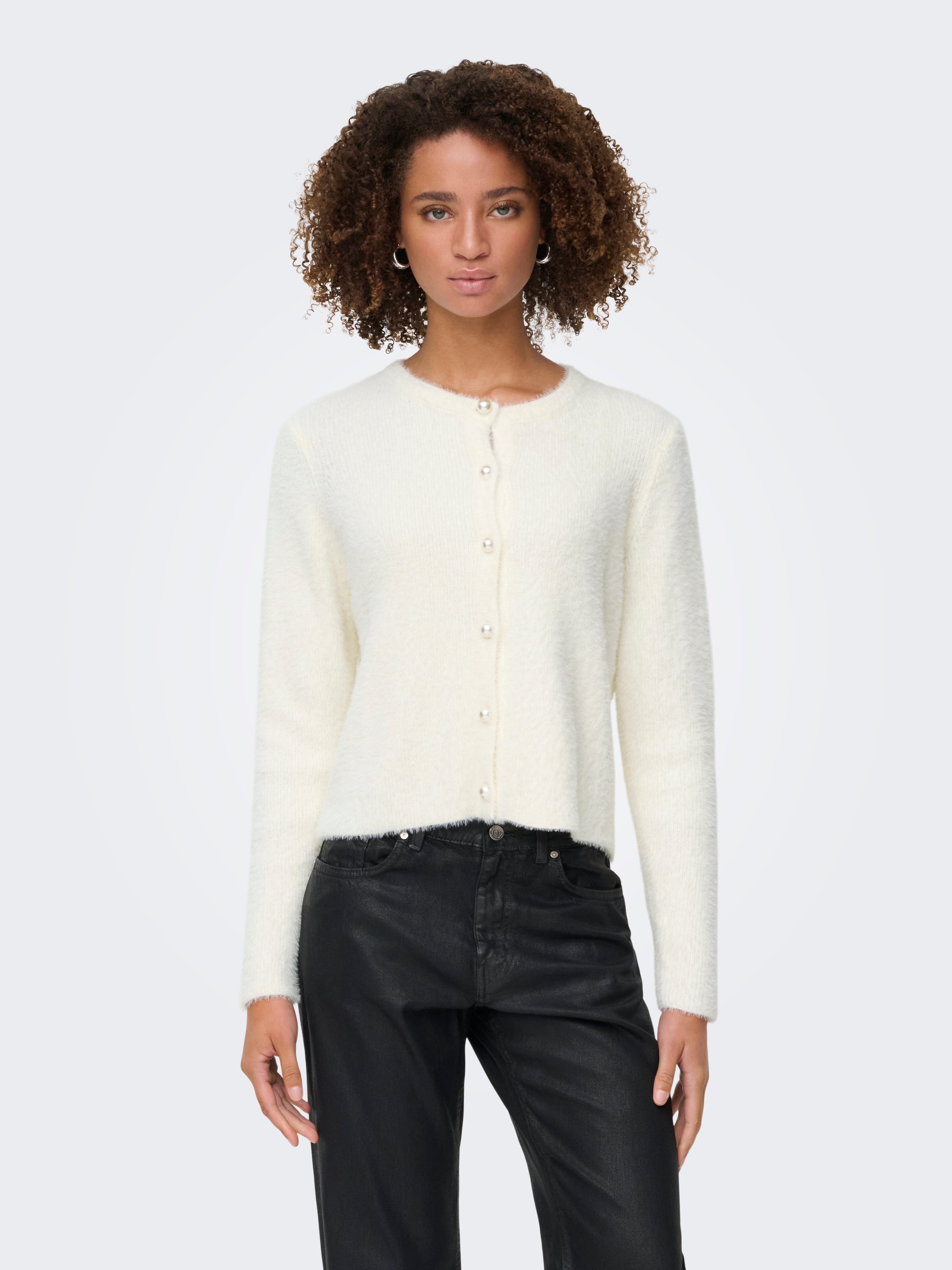 Petra Fluffy Cardigan with Pearl Buttons