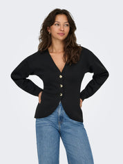 Naomi Black Knit Blazer with Gold Buttons
