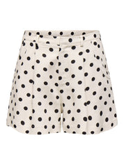 Tamila Cream Linen Polka-dot Pleat Shorts