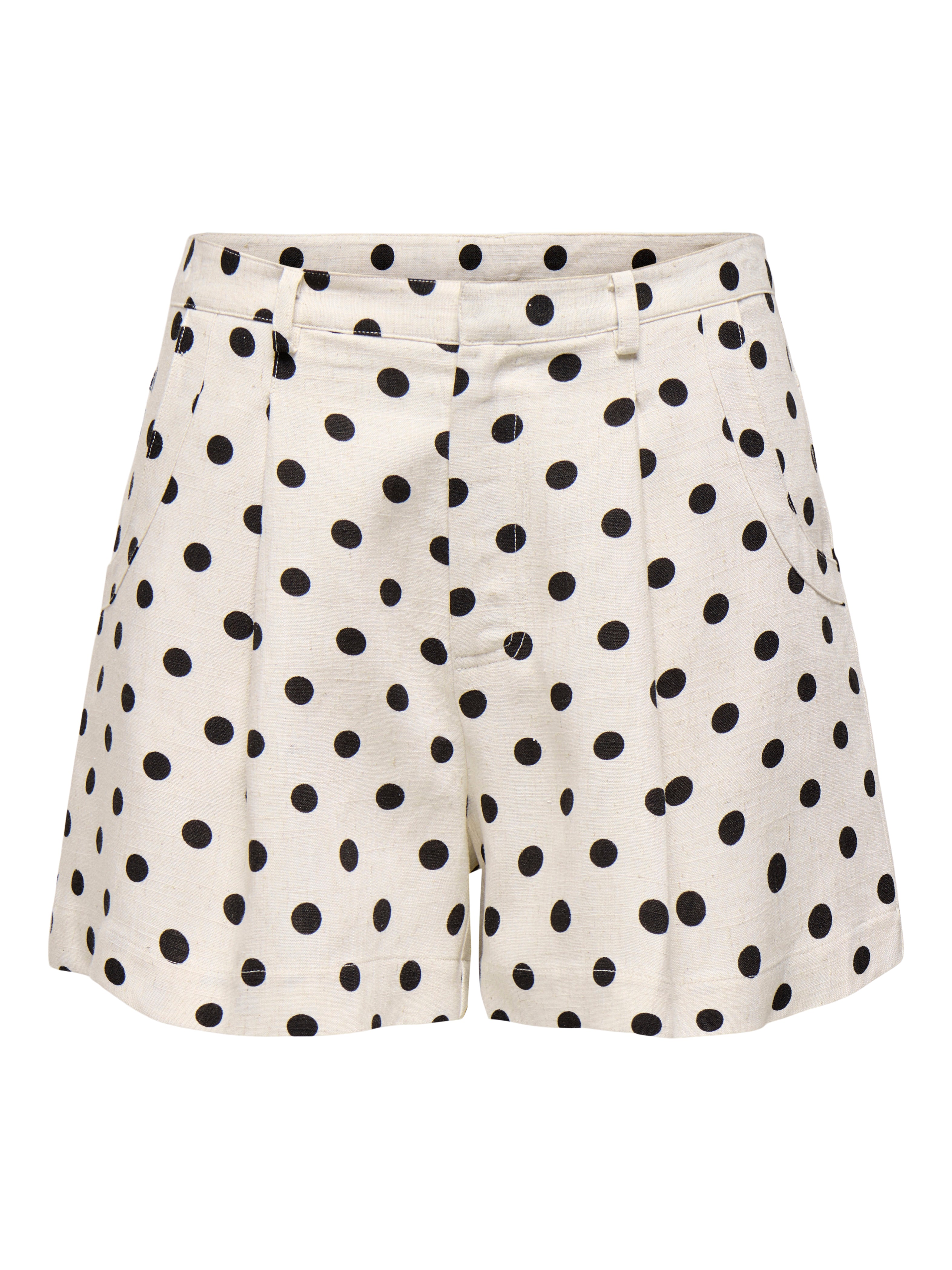 Tamila Cream Linen Polka-dot Pleat Shorts