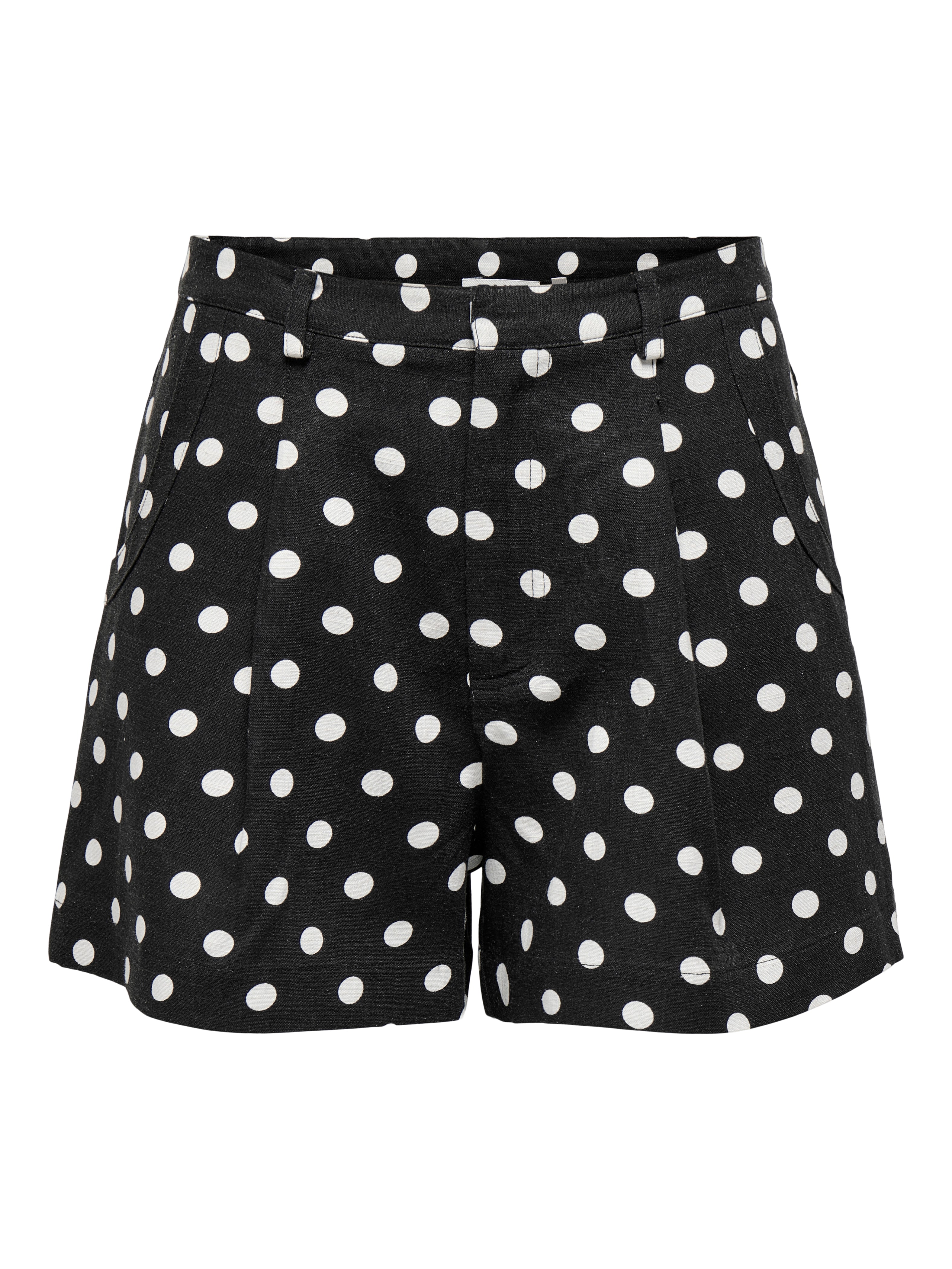 Tamila Black Linen Polka-dot Pleat Shorts