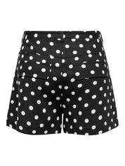 Tamila Black Linen Polka-dot Pleat Shorts