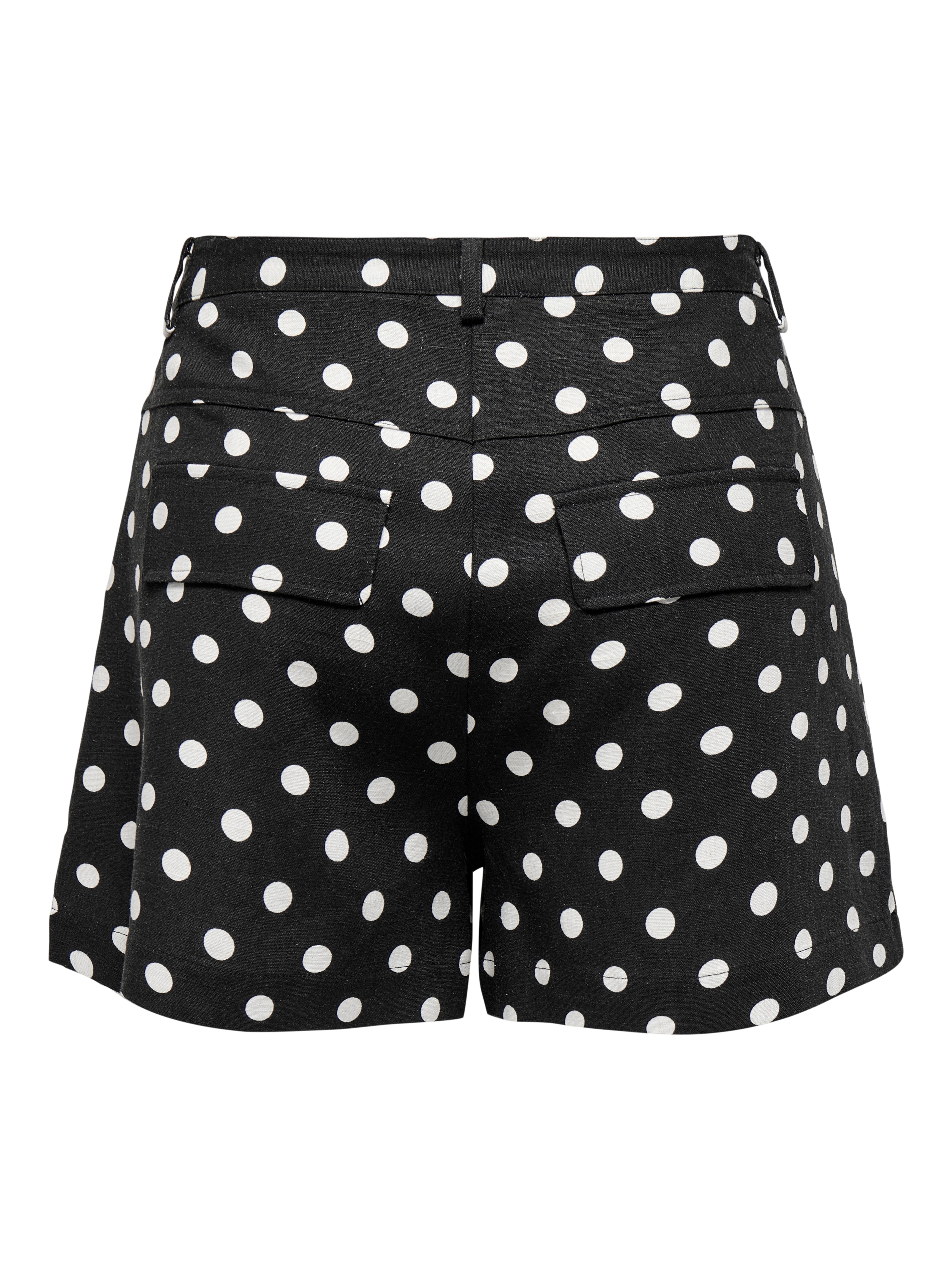 Tamila Black Linen Polka-dot Pleat Shorts