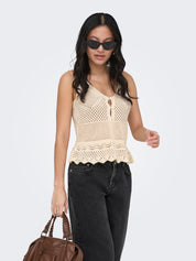 Lison Peplum Knit Vest Cream